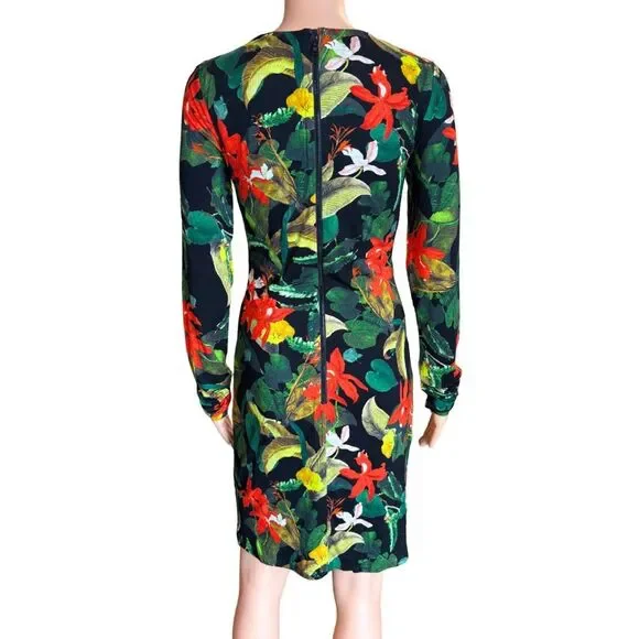 Alice + Olivia Delora Dress 8 Tropical Floral Print Bodycon Mini Long Sleeve NWT